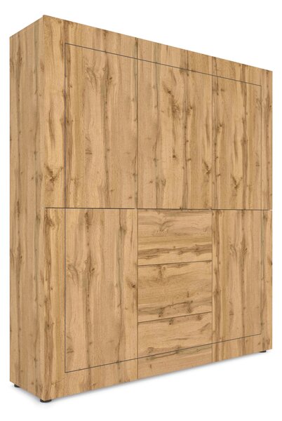 Credenza Alta 5 Ante e 3 Cassetti 150x35x165 cm Elios Quercia Natura