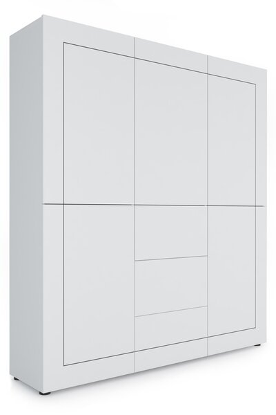 Credenza Alta 5 Ante e 3 Cassetti 150x35x165 cm Elios Bianco Lucido