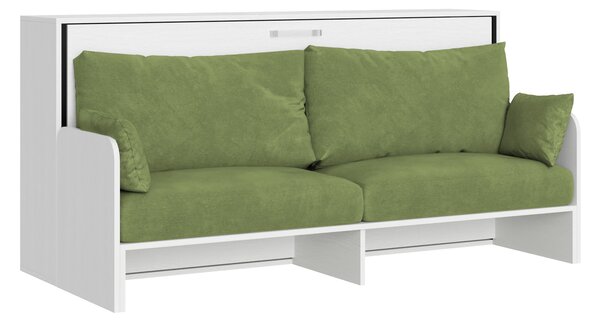 Letto Singolo A Scomparsa Kando Con Divano Bianco Frassino e Verde