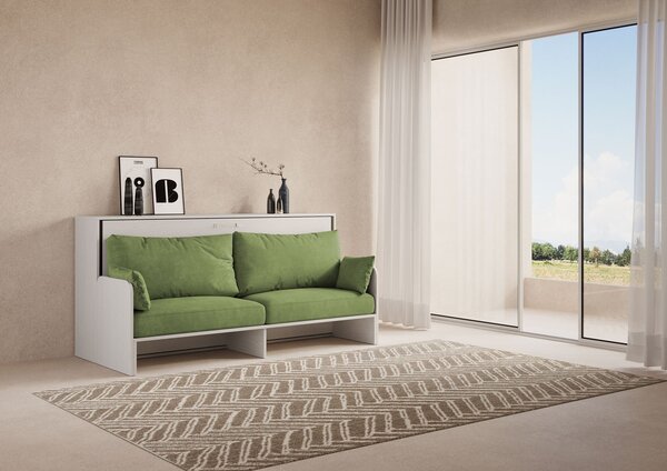 Letto Singolo A Scomparsa Kando Con Divano Bianco Frassino e Verde