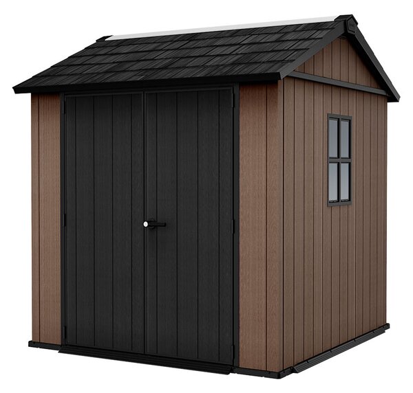 Casetta Box da Giardino 230x223,8x246 cm Newton Plus 757/775 Doppia Opzione Montaggio in Resina Evotech+ Marrone