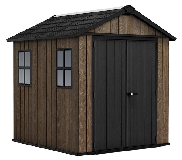 Casetta Box da Giardino 230x230x246 cm Keter Signature Apex 757/775 in Resina Effetto Legno Noce