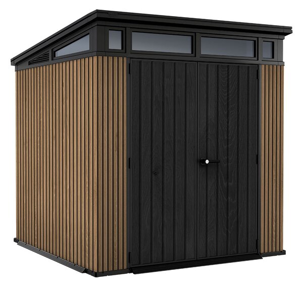 Casetta Box da Giardino 216x218x226 cm Keter Signature Venetian Pent 7x7 Effetto Legno Marrone e Antracite