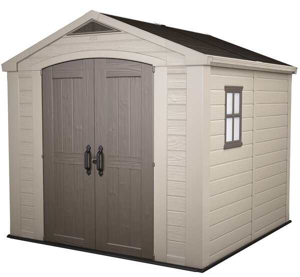 Casetta da Giardino con Mensole 256,5x255x243 cm Keter Factor 8x8 in Polipropilene Rinforzato Beige