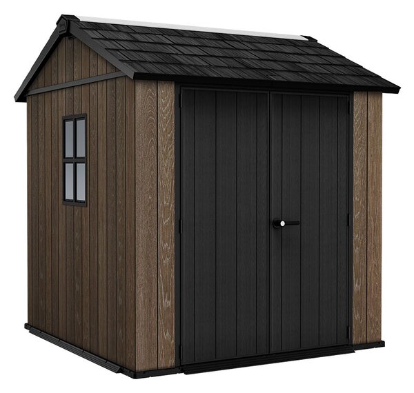 Casetta Box da Giardino 230x230x246 cm Keter Signature Apex 757/775 in Resina Effetto Legno Noce