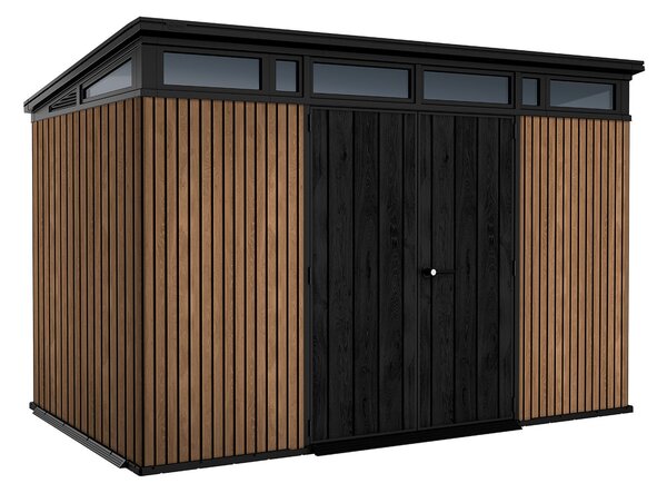 Casetta Box da Giardino 340x218x226 cm Keter Signature Venetian Pent 11x7 Effetto Legno Marrone e Antracite