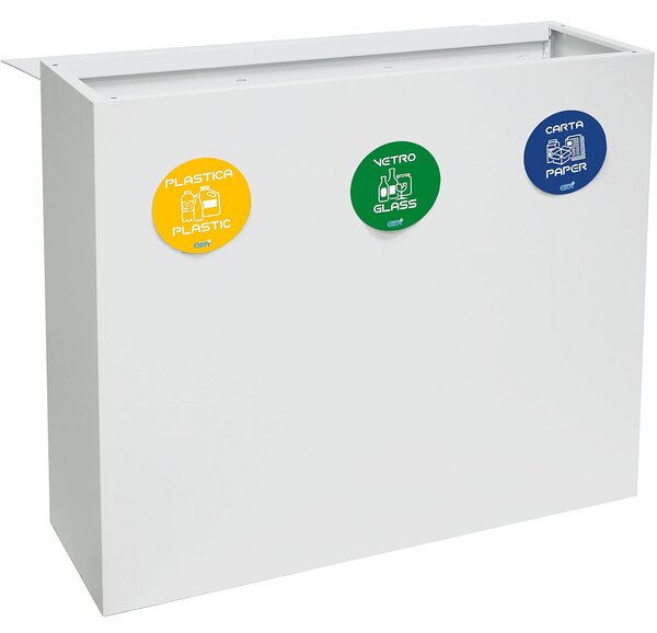Pattumiera per Raccolta Differenziata 3 Scomparti 180 L 90x30x80 cm in Acciaio Verniciato Bianco