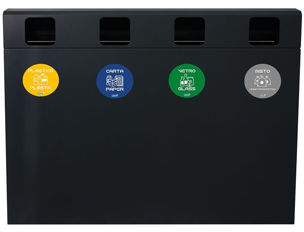 Pattumiera per Raccolta Differenziata 4 Scomparti 240 L 120x30x96 cm in Acciaio Verniciato Antracite
