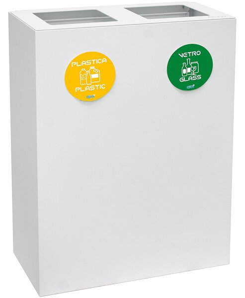 Pattumiera per Raccolta Differenziata 2 Scomparti 120 L 60x30x80 cm in Acciaio Verniciato Bianco