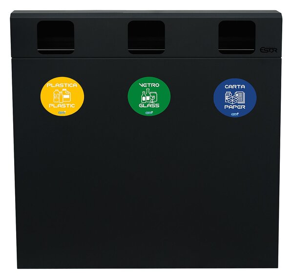 Pattumiera per Raccolta Differenziata 3 Scomparti 180 L 90x30x96 cm in Acciaio Verniciato Antracite