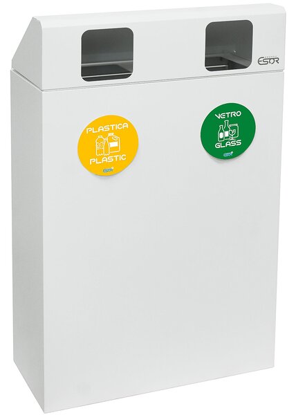 Pattumiera per Raccolta Differenziata 2 Scomparti 120 L 60x30x96 cm in Acciaio Verniciato Bianco