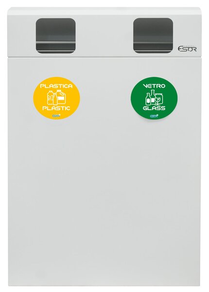 Pattumiera per Raccolta Differenziata 2 Scomparti 120 L 60x30x96 cm in Acciaio Verniciato Bianco