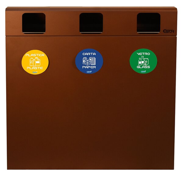 Mobile per Raccolta Differenziata 3 Scomparti 180 L 90x30x96 cm in Acciaio Verniciato Corten
