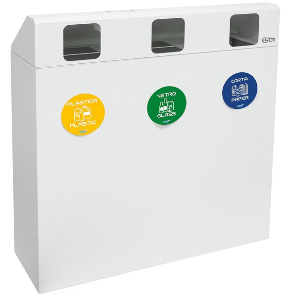 Pattumiera per Raccolta Differenziata 3 Scomparti 180 L 90x30x96 cm in Acciaio Verniciato Bianco