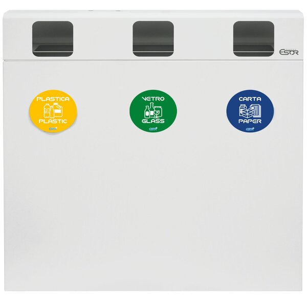 Pattumiera per Raccolta Differenziata 3 Scomparti 180 L 90x30x96 cm in Acciaio Verniciato Bianco