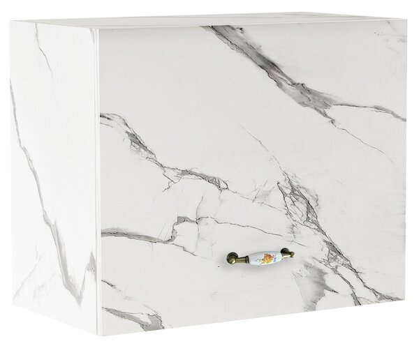 Pensile Cucina con Anta a Ribalta 60x32x49 cm in Legno Bianco Effetto Marmo