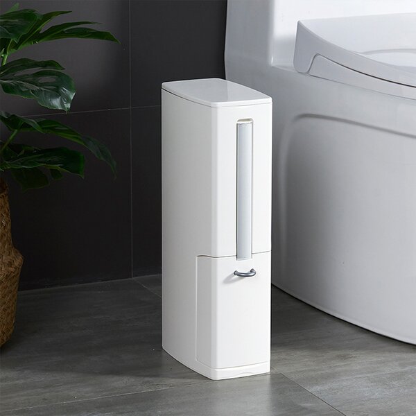 Set Scopino WC con Cestino Salvaspazio Bagno 2 in 1 In ABS e Alluminio Bianco
