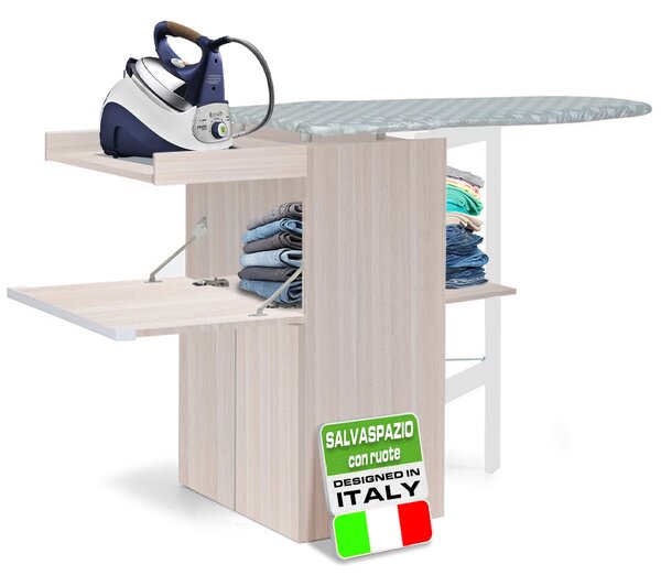 Mobile Asse da Stiro a Scomparsa Salvaspazio Richiudibile 55x38x90,5 cm In MDF Olmo