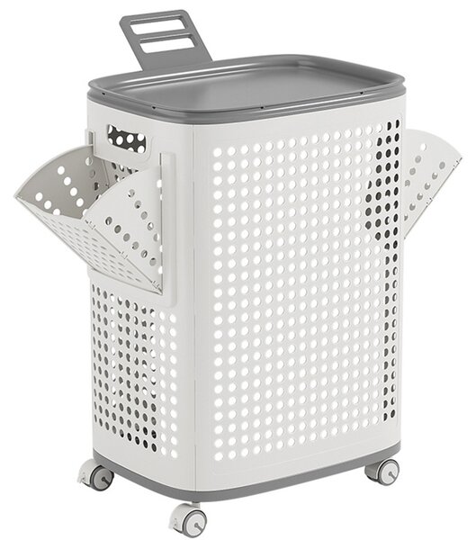 Cesto Portabiancheria con Ruote e Vani Laterali Estraibili 42x33x61,5 cm in PP Bianco