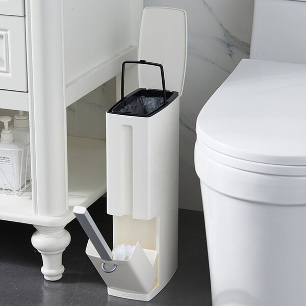 Set Scopino WC con Cestino Salvaspazio Bagno 2 in 1 In ABS e Alluminio Bianco