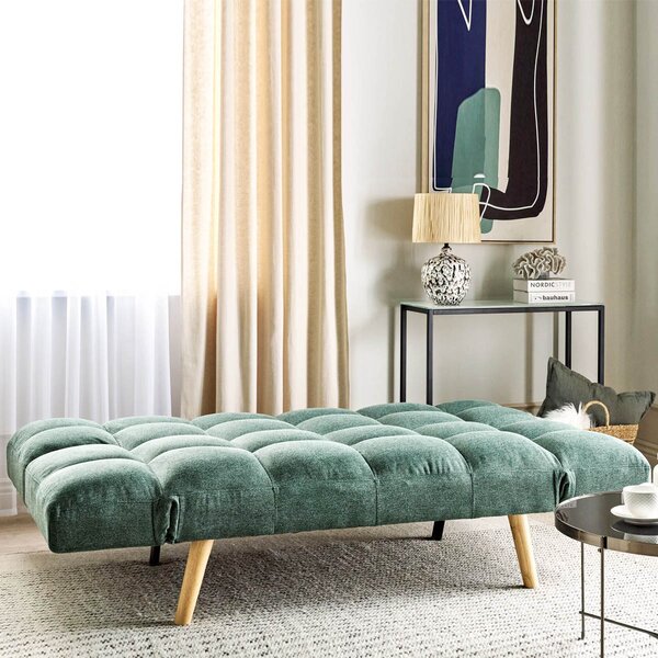 Divano Letto 2 Posti con Braccioli Apertura Clic Clac Imbottitura in Schiuma Verde