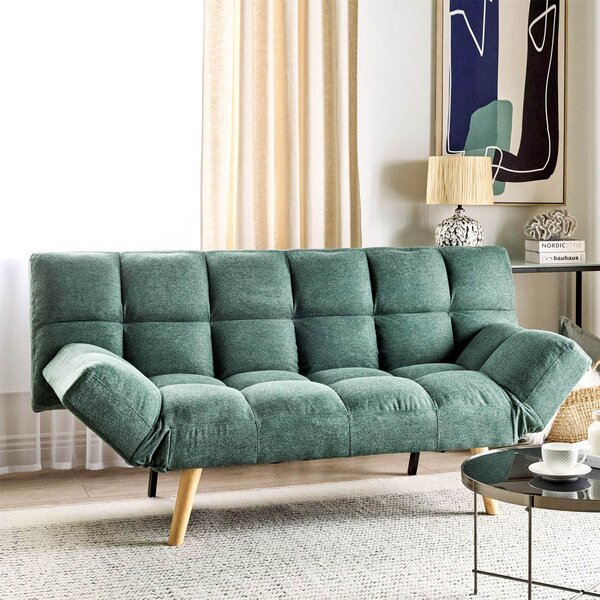 Divano Letto 2 Posti con Braccioli Apertura Clic Clac Imbottitura in Schiuma Verde