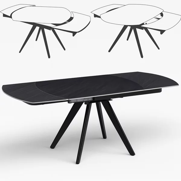 Tavolo Allungabile Piano Rotante 140-180x90x77 cm in Ceramica Effetto Marmo Nero