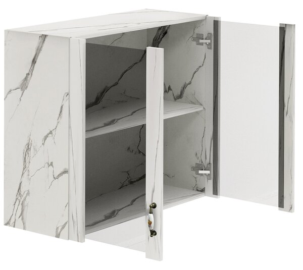 Pensile Cucina con Ante in Vetro 80x72x32 cm Bianco Effetto Marmo