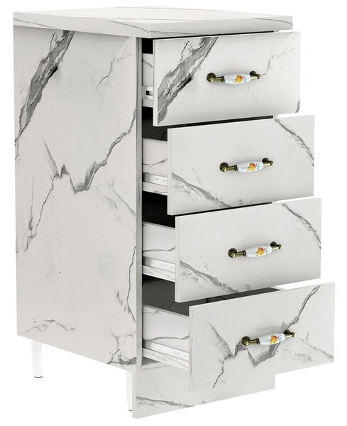 Mobile da Cucina Cassettiera 4 Cassetti 40x50x85 cm in Legno Bianco Effetto Marmo