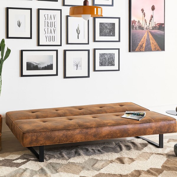 Divano Letto 3 Posti Apertura Click Clack Derby in Pelle Sintetica Marrone
