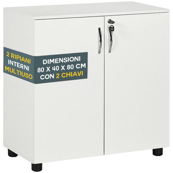 Mobile Ufficio Armadietto Porta Documenti Multiuso 80x40x80 cm con Serratura Bianco