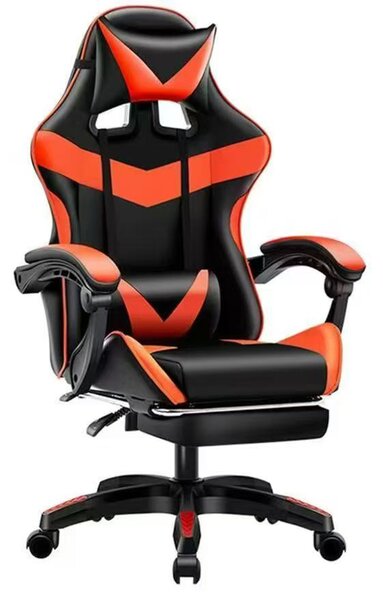 Sedia da Gaming Ergonomica con Poggiapiedi e Cuscini in PVC Rosso e Nero