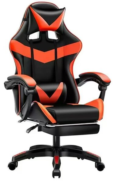 Sedia da Gaming Ergonomica con Poggiapiedi e Cuscini in PVC Rosso e Nero