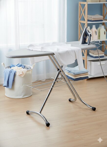 Asse da Stiro Salvaspazio Relax Profi 123x39 cm Ripiano Sottostante Gambe Triple Altezza Regolabile in Acciaio