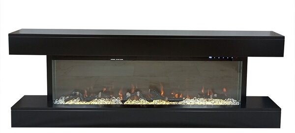 Camino Elettrico da Parete o Incasso Alaro Ultra+ 152x18x52 cm Effetto Fiamma Telecomando in MDF Nero