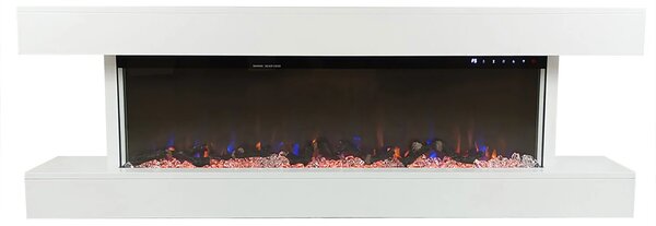 Camino Elettrico da Parete o Incasso Alaro Ultra+ 152x18x52 cm Effetto Fiamma Telecomando in MDF Bianco