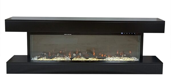 Camino Elettrico da Parete o Incasso Alaro Ultra+ 152x18x52 cm Effetto Fiamma Telecomando in MDF Nero