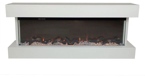 Camino Elettrico da Parete o Incasso Alaro Plus 127x18x52 cm Effetto Fiamma Telecomando in MDF Bianco