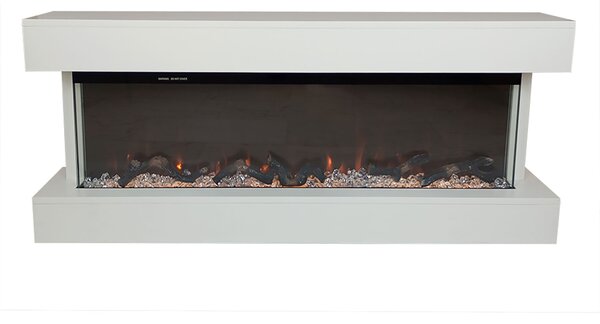 Camino Elettrico da Parete o Incasso Alaro Plus 127x18x52 cm Effetto Fiamma Telecomando in MDF Bianco