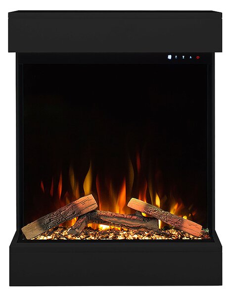 Caminetto Elettrico da Pavimento Autoportante Calliope Effetto Fuoco e Telecomando con Cornice in Legno MDF Nero