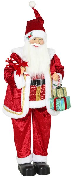 Babbo Natale Animato a Batteria 48x22x120 cm con Musica e Movimento Regali e Bastoncino di Zucchero in Velluto