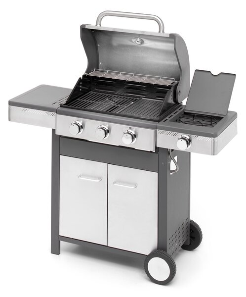 Barbecue a Gas GPL 3 Fuochi + 1 Fornello Laterale Ompagrill Indianapolis 4/B in Acciaio Inox