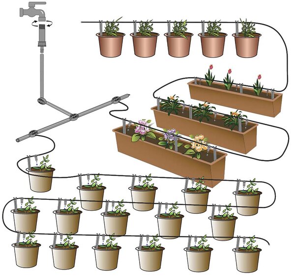 Set Microirrigazione Verdemax Fino a 30 Vasi Sistema Automatizzato in PP POM e PE