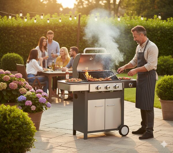 Barbecue a Gas GPL 3 Fuochi + 1 Fornello Laterale Ompagrill Indianapolis 4/B in Acciaio Inox