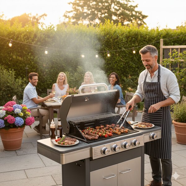 Barbecue a Gas GPL 4 Fuochi + 1 Fornello Laterale Ompagrill Indianapolis 5/B in Acciaio Inox