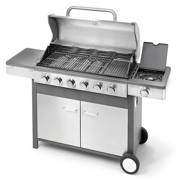 Barbecue a Gas GPL 6 Fuochi + 1 Fornello Laterale Ompagrill Indianapolis 7/B in Acciaio Inox