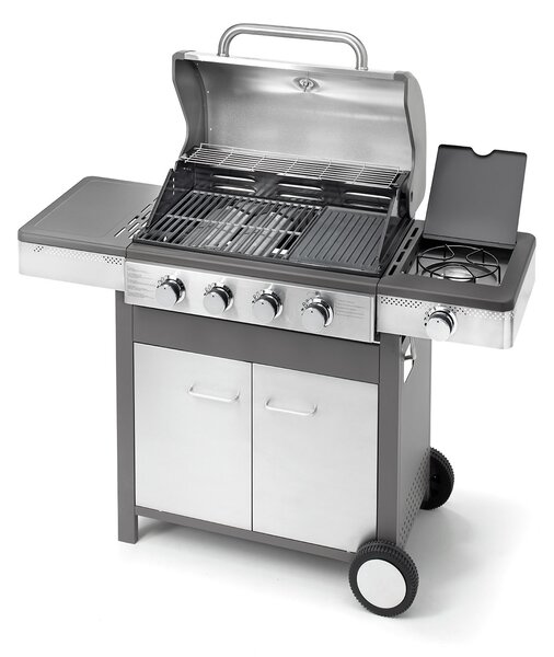 Barbecue a Gas GPL 4 Fuochi + 1 Fornello Laterale Ompagrill Indianapolis 5/B in Acciaio Inox