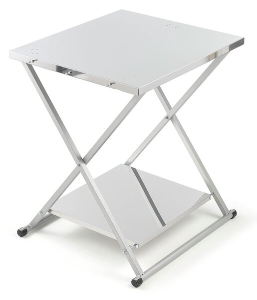 Tavolo Pieghevole Ompagrill con Piano di Lavoro in Acciaio Inox 70x78x90 cm Ganci Porta Utensili per Barbecue e Ripiano Inferiore