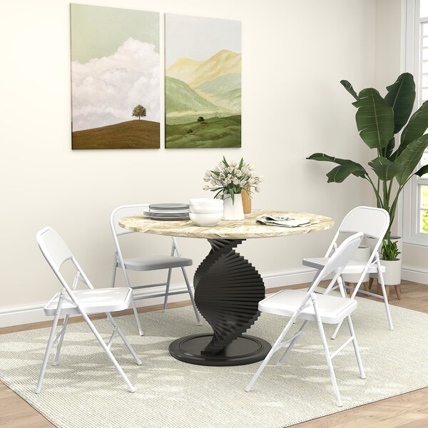 Set 4 Sedie Pieghevoli Imbottite 45x46x78 cm in Finta Pelle PU e Acciaio Bianco