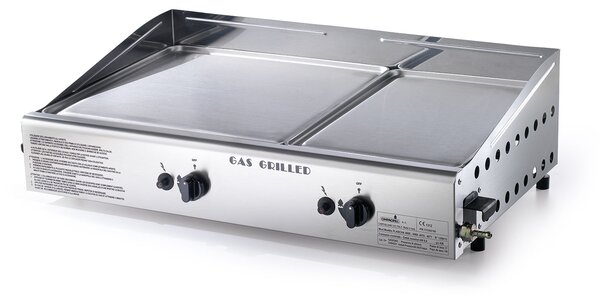 Doppia Piastra di Cottura Ompagrill Plancha Double 0471 Alimentazione a Gas GPL con Accensione Piezoelettrica in Acciaio Inox per Alimenti